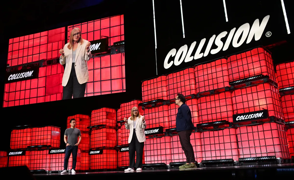 Ken Sim, Brenda Bailey and Casey Lau on the Collision 2024 stage.
